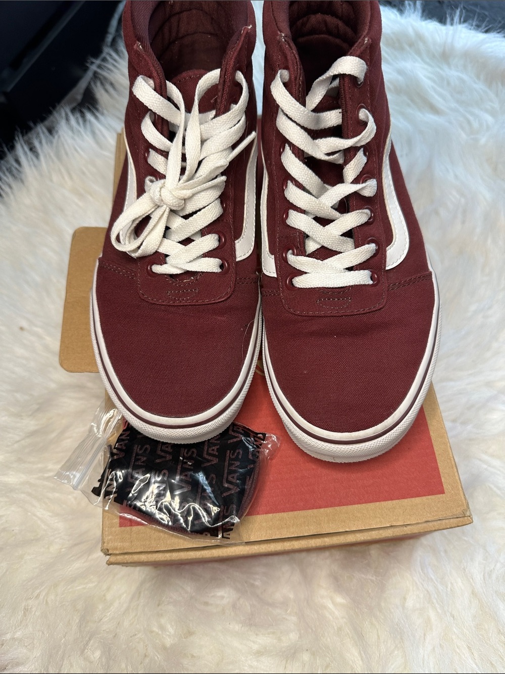 Vans Burgundy Canvas High-Top Sneakers with White Stripe - Picture 2 of 5
